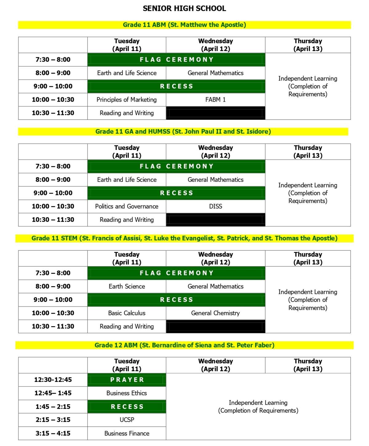 Schedule of Fourth Quarter Second Summative Assessment School Year 2022 ...